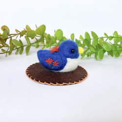 SALEほっこり小鳥の四季の花 彼岸花　フェルトマット付き　羊毛フェルト 置物　 8枚目の画像