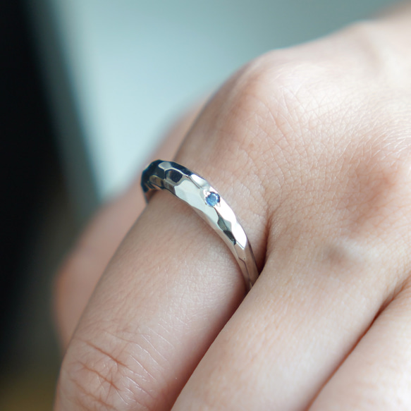 【九月生日石】單顆藍寶石錘擊戒指銀《免運費》PY-177 第3張的照片