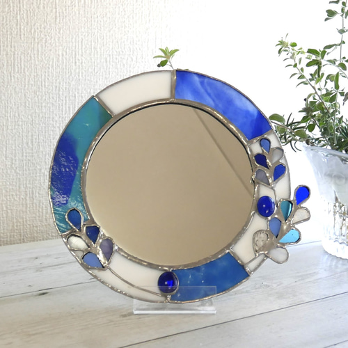 ✴︎:.ラベンダーの壁掛け鏡♪ ステンドグラス鏡 【公式通販】