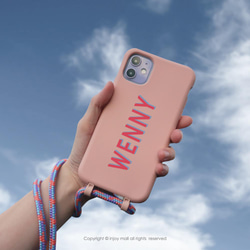 iPhone 11/11max/SE2/12/12mini 客製化 英文字母 粉色 二合一 防摔 背繩 手機殼 第2張的照片