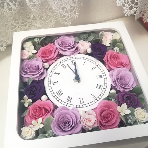 (本日限定値下げ) プリザーブドフラワー　時計 送料無料】プリザーブドフラワー 時計 花時計 ギフト プレゼント