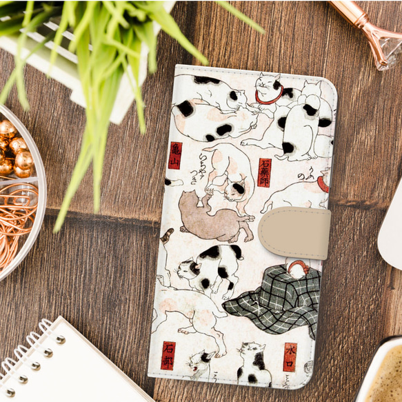 スマートフォンケース      絵画 猫  和風猫 ハンドメイド スマートフォンケース 絵画 猫 和風猫 ハンドメイドの通販 by