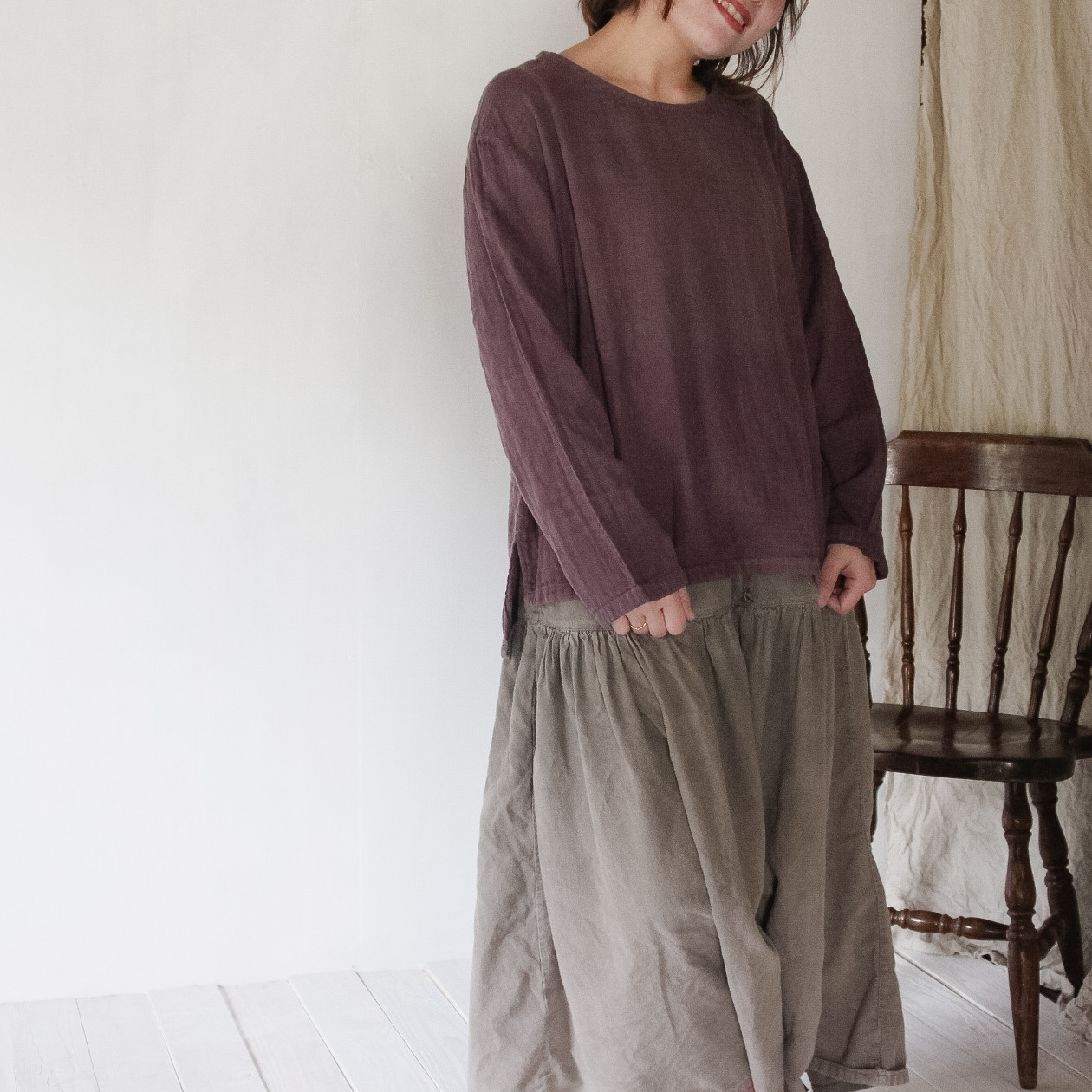 スズカゼ tops / 紅藤色　草木染めダブルガーゼトップス