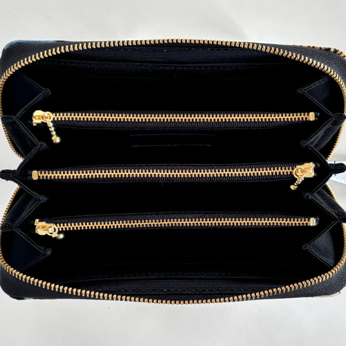 3ファスナーポケット/ 家計やりくり財布/植物柄ブラック 長財布 Mimity