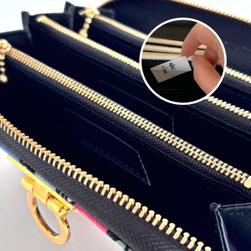 3ファスナーポケット/ 家計やりくり財布/植物柄ブラック 長財布 Mimity