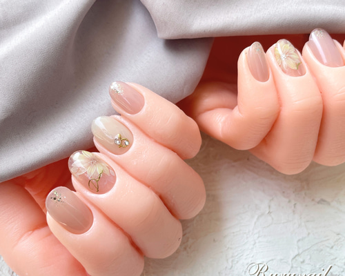 ネイルチップ サイズオーダー  ひまわり ニュアンス 夏 フラワー ネイルチップ オーダー 夏 ひまわり ぷっくりフラワー