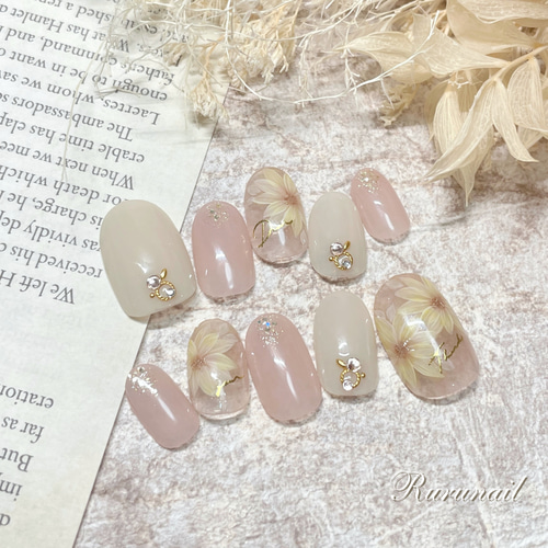 ネイルチップ サイズオーダー  ひまわり ニュアンス 夏 フラワー ネイルチップ オーダー 夏 ひまわり ぷっくりフラワー