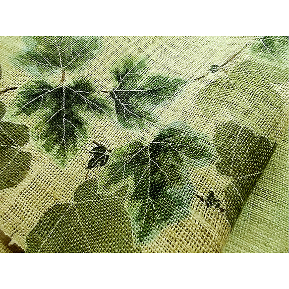 麻夏物名古屋帯（観葉植物）（薄緑色　薄生成色） 3枚目の画像