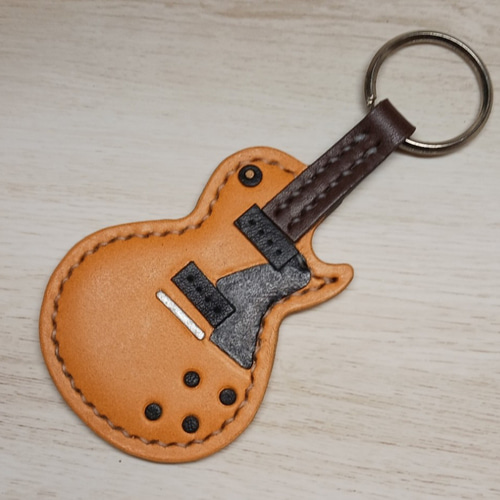 受注製作] エレキギター キーホルダー・リング 革 キーホルダー