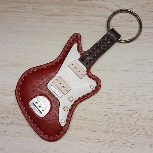 受注製作] エレキギター キーホルダー・リング 革 キーホルダー