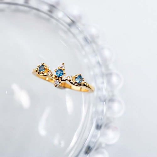 MR67】夏の海色 美しいロンドンブルートパーズのクラウンリング／K18YG