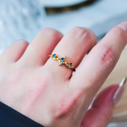 MR67】夏の海色 美しいロンドンブルートパーズのクラウンリング／K18YG