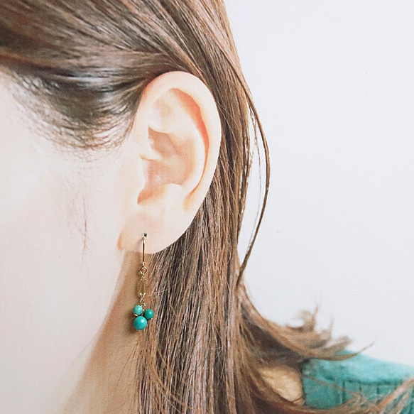 綠松石 [Turquoise] 漂亮3粒耳環 第3張的照片