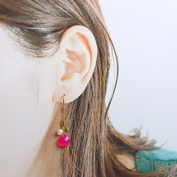 紫紅色粉玉髓【粉玉髓】鏈條設計耳環 第3張的照片