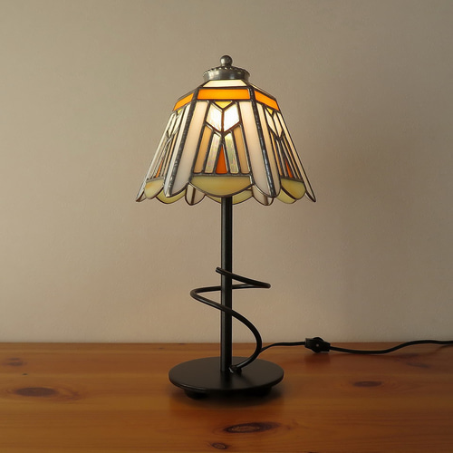 Creema限定・オレンジ＋オーロラの幾何学（ステンドグラスランプ