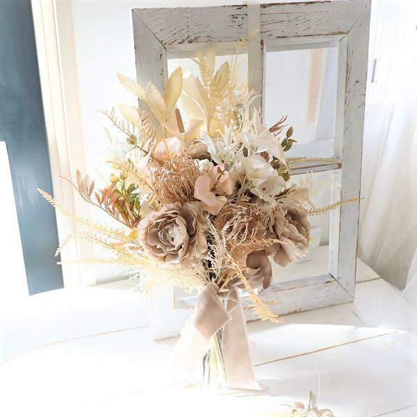 *受注制作*　シック ドライフラワー風 クラッチブーケ アレルギーや海外渡航持ち込みOK 前撮り スワッグ　322