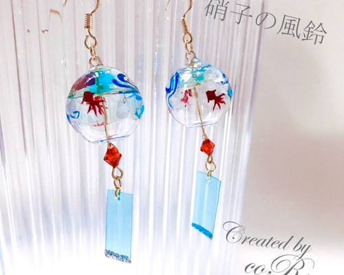 handmade/ガラスの風鈴イメージピアス イヤリング 浴衣アクセサリー 1_e14cc813ba08e7797640c3edc548