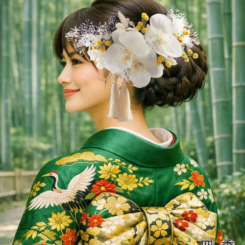 髪飾り 胡蝶蘭 九条 Cミモザ ヘッドドレス かすみ草 結婚式 前撮り 白