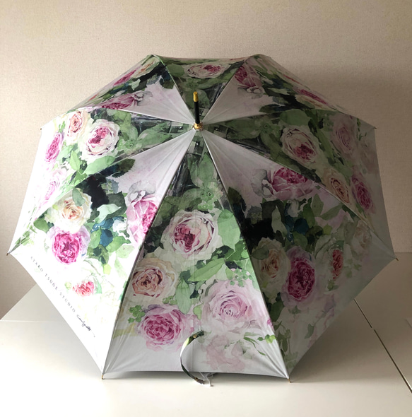 《8月30日〆切》日本製・晴雨兼用傘　シャビーシックピンクⅡのバラの傘 9枚目の画像