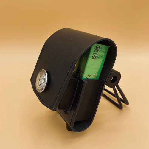 ジッポ収納付】本ヌメ革のタバコケース（ブラック） その他ケース T