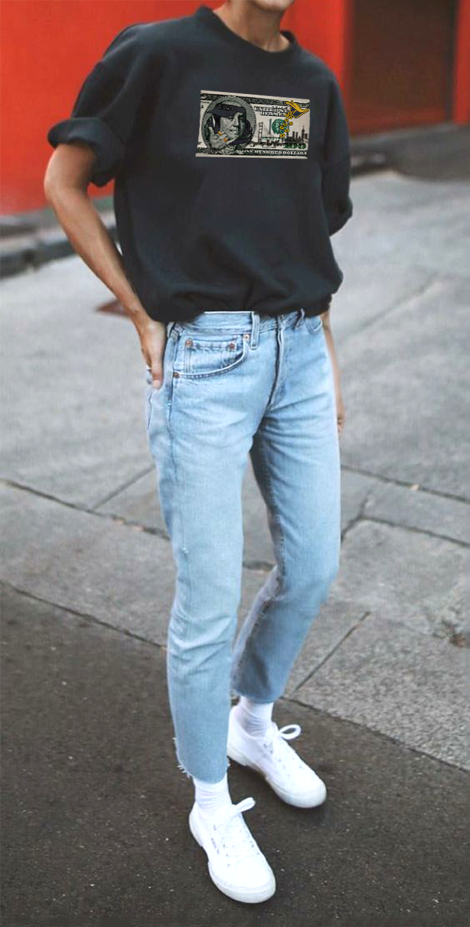 NEW 100＄　DJ ベンジャミンフランクリン　ブラックTシャツ　【 インクジェット 】