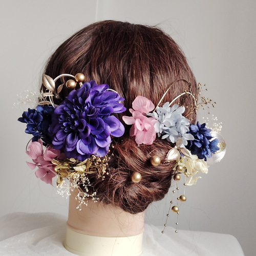 紫　和装髪飾り　振袖髪飾り　成人式髪飾り　色打掛髪飾り　結婚式髪飾り　ラメ髪飾り ドライフラワー 和玉 水引 成人式髪飾り 和装髪飾り 成人式 卒業式