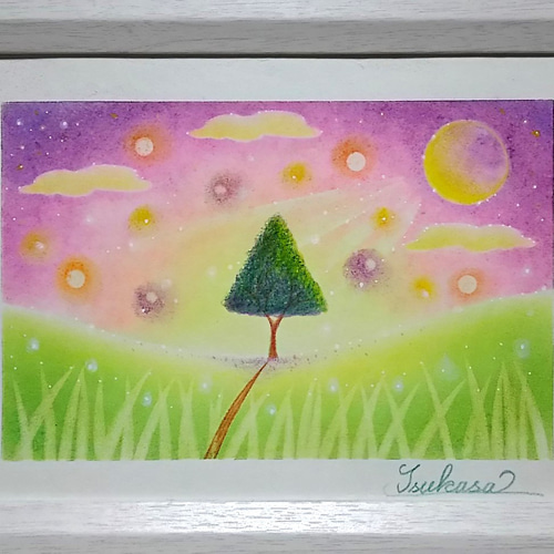 パステルアート 黄昏の光と希望の木 パステル画原画 絵画 T's