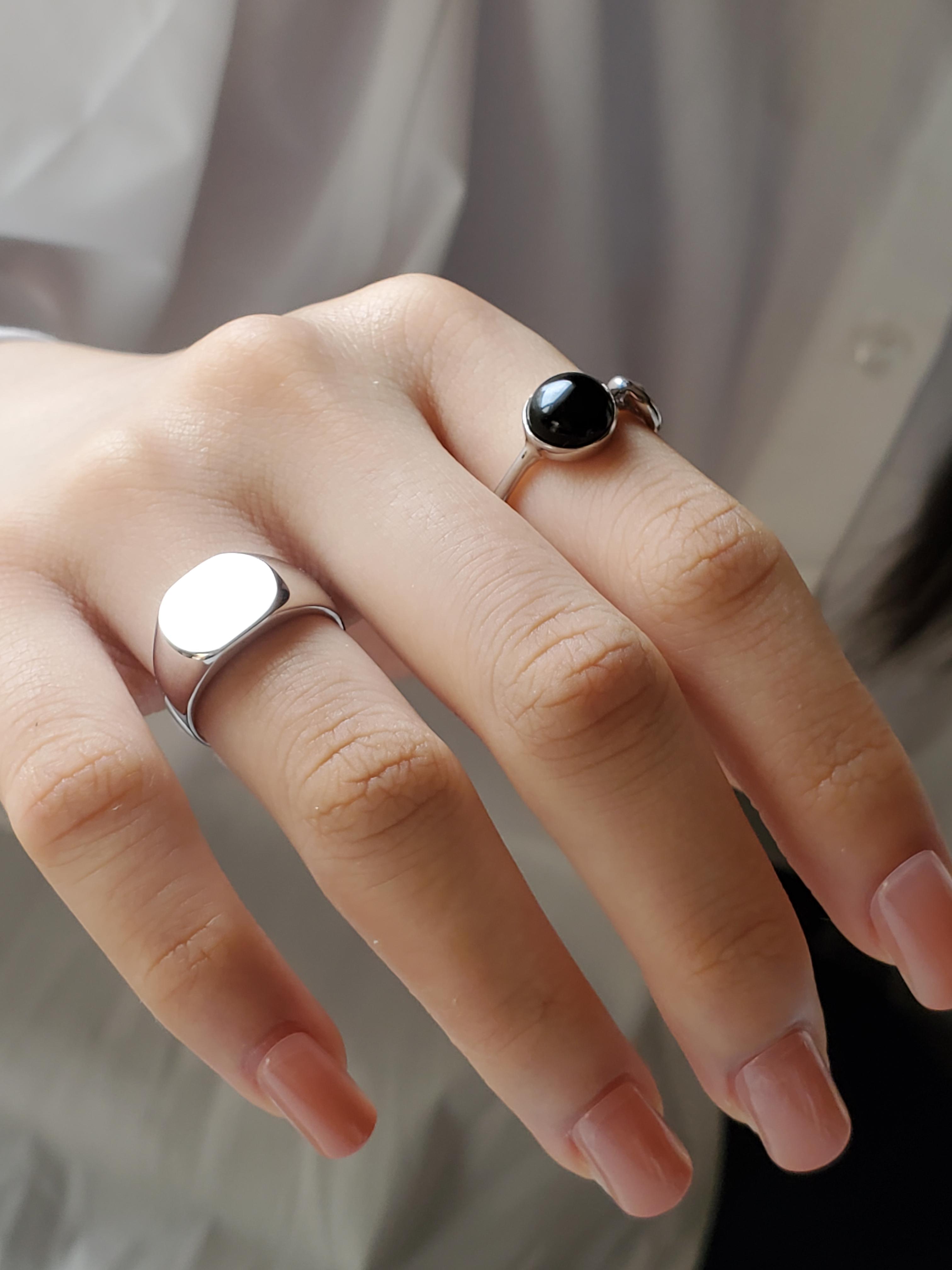 女性らしいシグネットピンキーリングにも　丸印台　鏡面仕上げ　シルバー925，RS-62　ペアリング