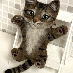 受注商品♪mia♪ へそ天子猫　キジトラ　ブローチ　ハンドメイド 羊毛フェルト 子猫 3枚目の画像
