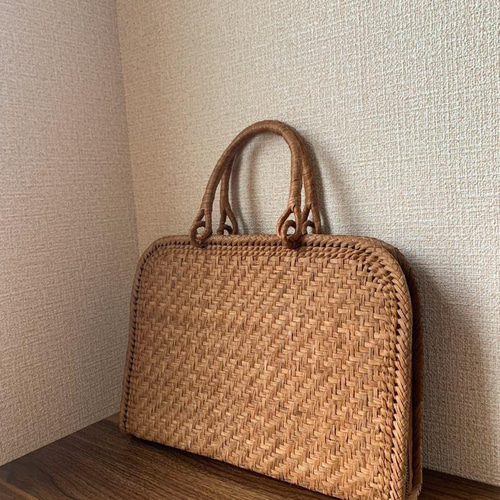 山葡萄 山葡萄かごバッグ 手作り 籠バッグ 網代編み 細ひご 内布あり  