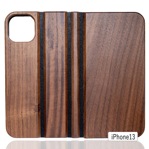 iPhone 天然木 手帳型 フルウッドケース ウォールナット(名入れ可+700