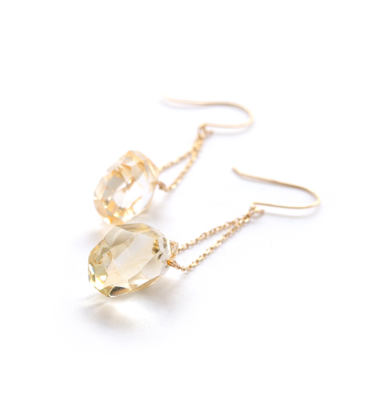 11月誕生石 K10 黄金の光 大粒シトリン(タンブルカット) フックピアス~ESPOIR~