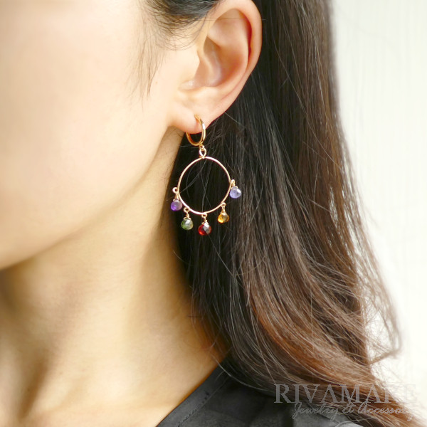 「実りの女神のアガタ」モザンビークガーネット タンザナイト シトリン グリーンアパタイト アメジスト フープイヤリング