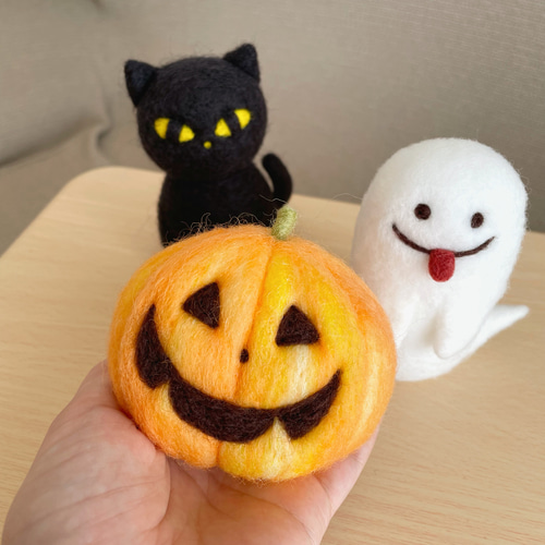 Halloween☆ かぼちゃ・黒猫・おばけの3点セット 羊毛フェルト