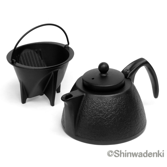 南部鉄器 鉄瓶 コーヒーポットセット0.75L 黒焼付仕上 日本製 ガス