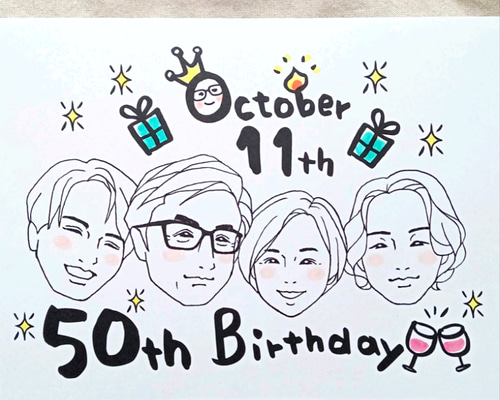 皆で集合 シンプルな似顔絵 ［ A4 ］ その他アート chie 通販 10055144