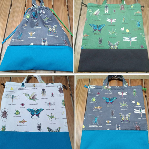 入学セット☆ハンドメイド（昆虫緑） ☆4点セット☆入園入学準備