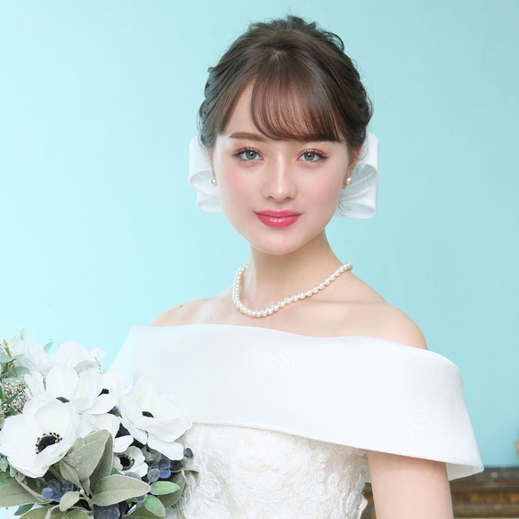 リボン ボンネ【なでしこ】(H-46)｜花嫁 大和撫子 上品 前撮り 正統派 挙式 結婚式 サテン クラシカル 披露宴 8枚目の画像