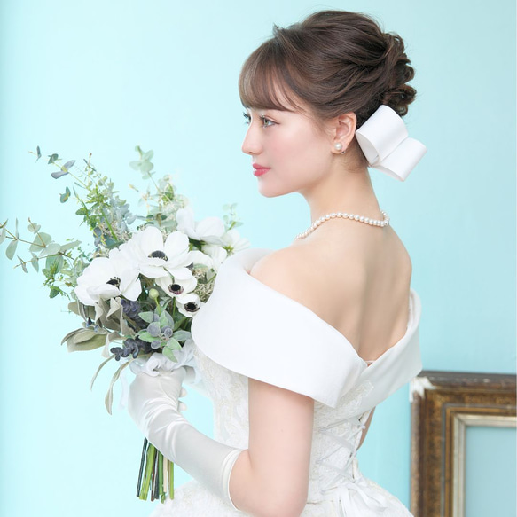 リボン ボンネ【なでしこ】(H-46)｜花嫁 大和撫子 上品 前撮り 正統派 挙式 結婚式 サテン クラシカル 披露宴 5枚目の画像