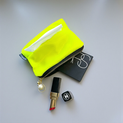 ☆ネオンイエローメッシュ☆ポーチ付きポケットティッシュケース