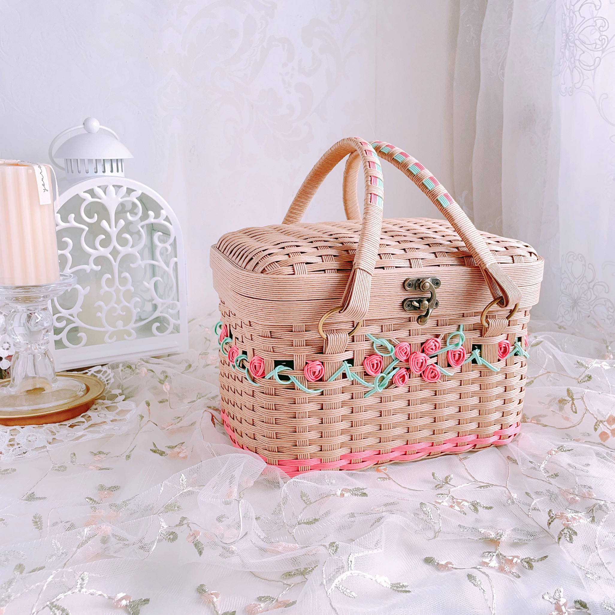 〜ミニローズバスケット〜Mサイズ♪カゴバスケット♪【コーラルピンク】