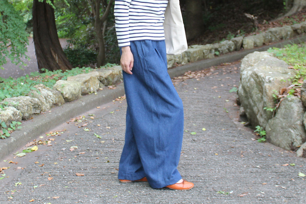 ダブルボタン ワイドラップパンツ　デニム