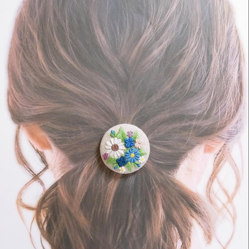 144ブルー雪の結晶氷オーダヘアゴムヘアアクセサリーくるみボタン