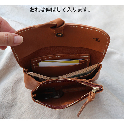 リコリコ　本革　長財布　キャメル 革リボンが可愛い本革の長財布/キャメルの革財布/2sou-robin-camel 長