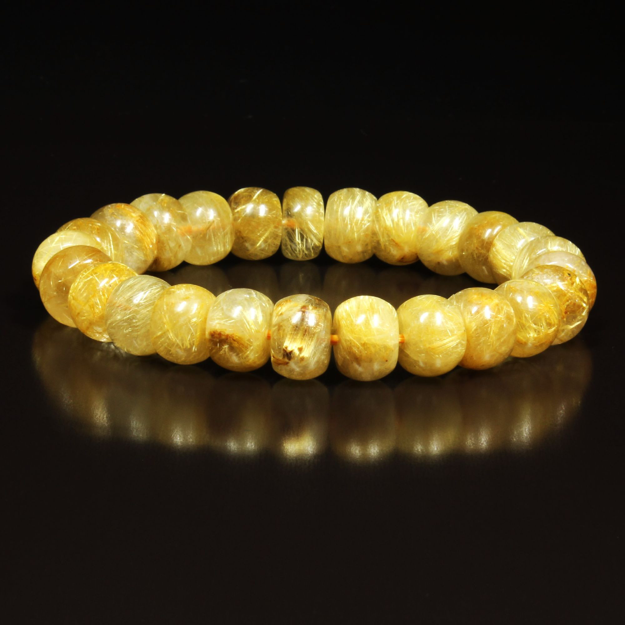 【濃密に内包する金針が美しい】一点物 １１ミリ ゴールドルチル チューブブレスレット ４５ｇ  Ｒｃｂ６