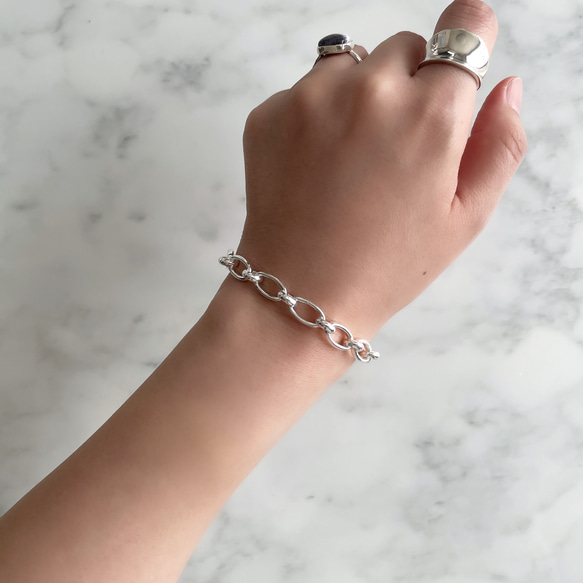 Silver925 chunky chain Bracelet "Narrow plain" 第3張的照片