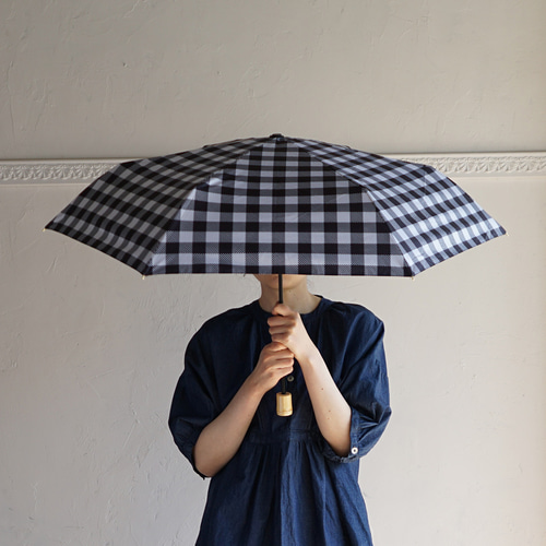 UVカット折りたたみ傘 block check black 紫外線99.9%カット