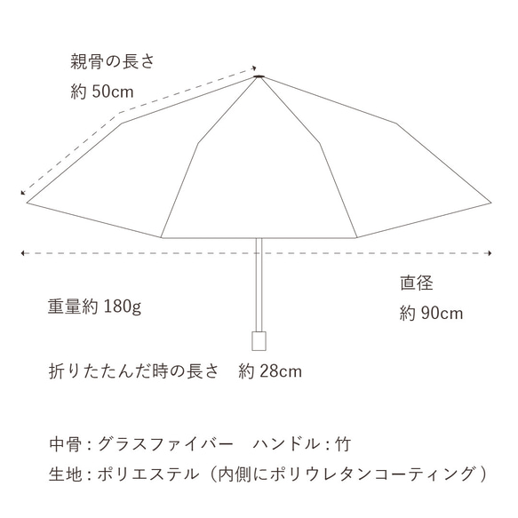 UVカット折りたたみ傘 スタンプ柄 紫外線99.9%カット 晴雨兼用 stamps 163412 日傘 雨傘 竹ハンドル 8枚目の画像