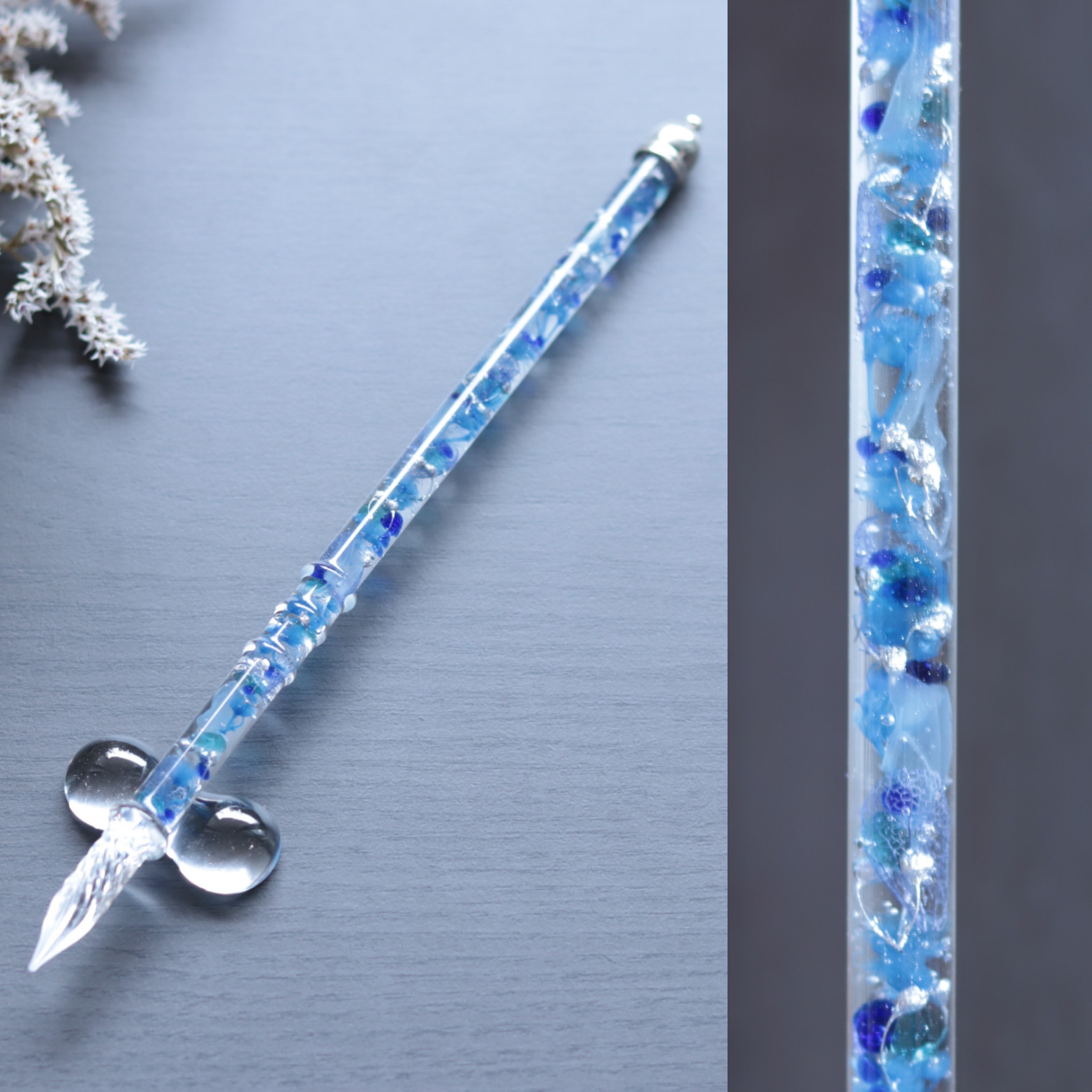 水中花イセタンブルー LUC ガラスペン ガラス工房