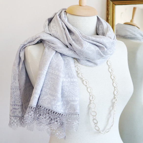 [Made to order] OYA Needlelace shawl [ATES] Pale Gray 第2張的照片